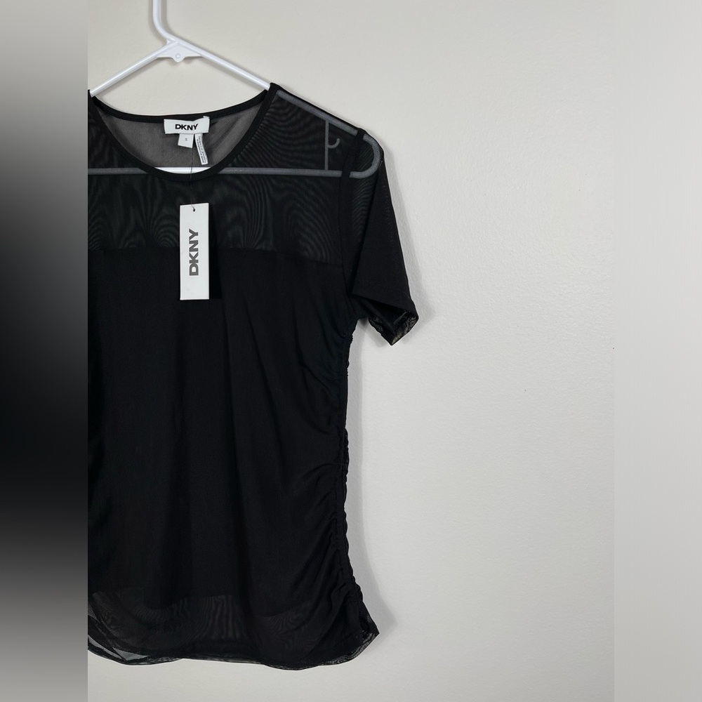 DKNY Black Sheer Women's Soft Top Slim Fit Party Events Size S NWT - Picture 3 of 14